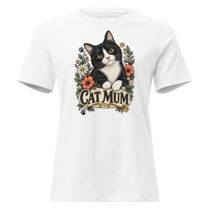 Cat Mum Floral T-Shirt – Women’s Relaxed-Fit Cat Lover Tee